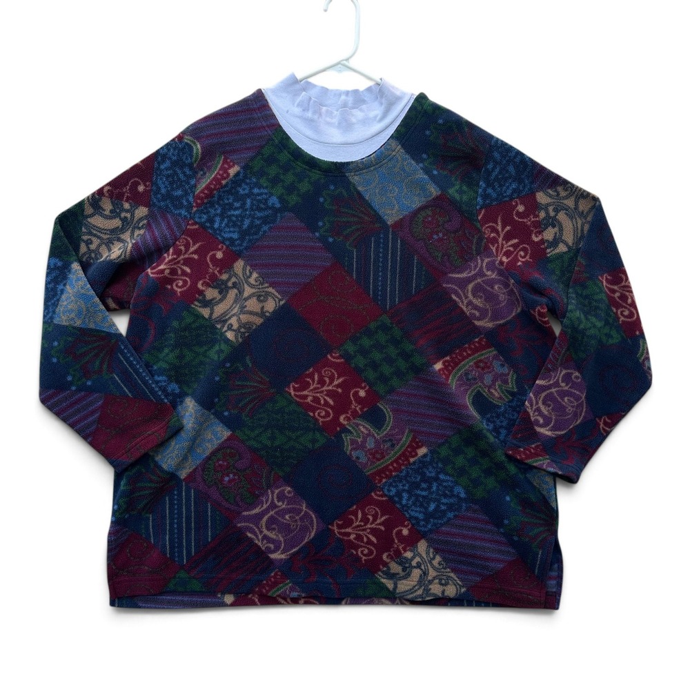 Blair Womens 2XL Fleece Sweatshirt Patchwork Paisley Mock Neck Pullover
